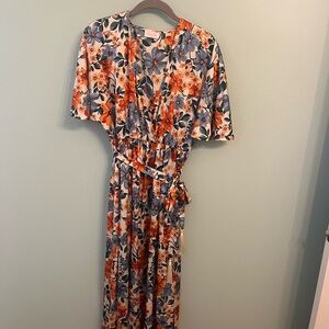 Pink Lily Orange and Blue Floral Maxi Dress